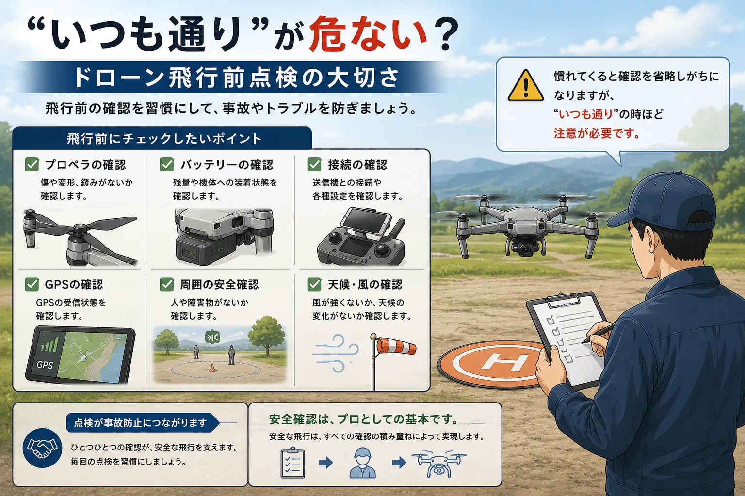 “いつも通り”が危ない？ドローン飛行前点検の大切さ【宮城県仙台市・名取市　ドローンスクール】